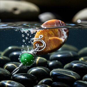 Rustic Green & Brown Jasper Combo! Uniquely Wire Wrapped Pendant!